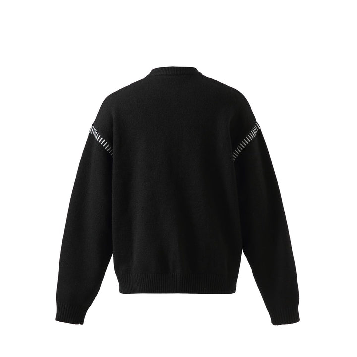 Women's Soft Oversized Wool Blend Sweater with Round Neckline and Decorative Shoulder Seam Mune Fashion