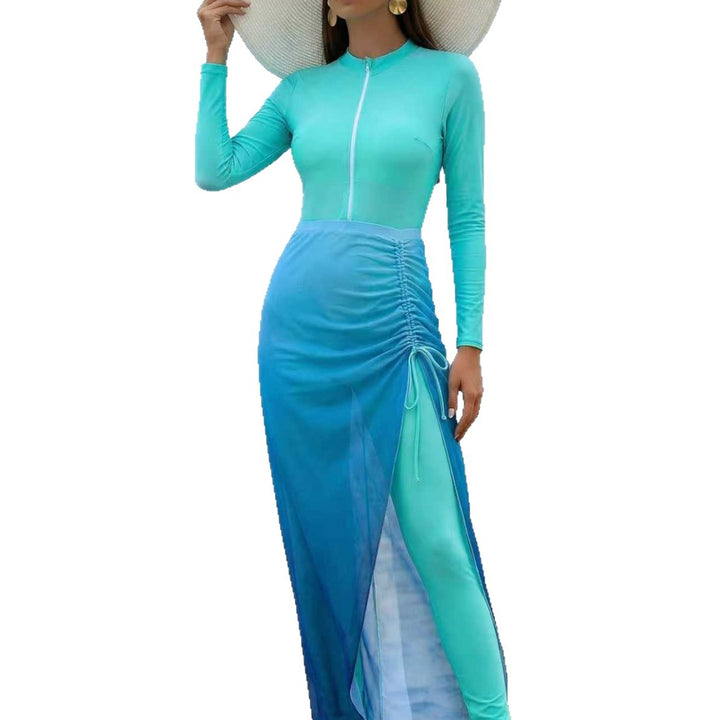 Ladies stylish long sleeve swimsuit with asymmetric skirt Mune Fashion