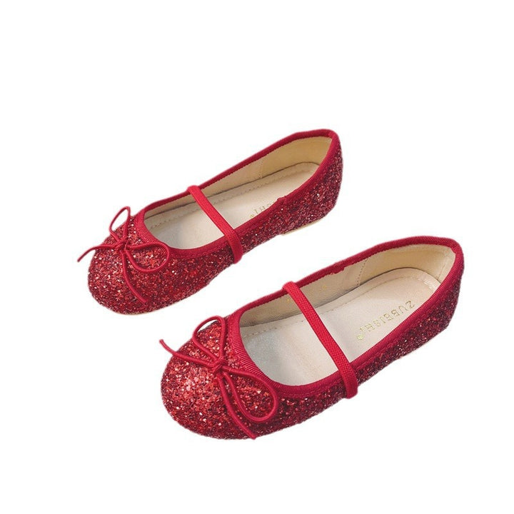 Girl Glittering Ballerinas with Decorative Bow Decoration Mune Fashion