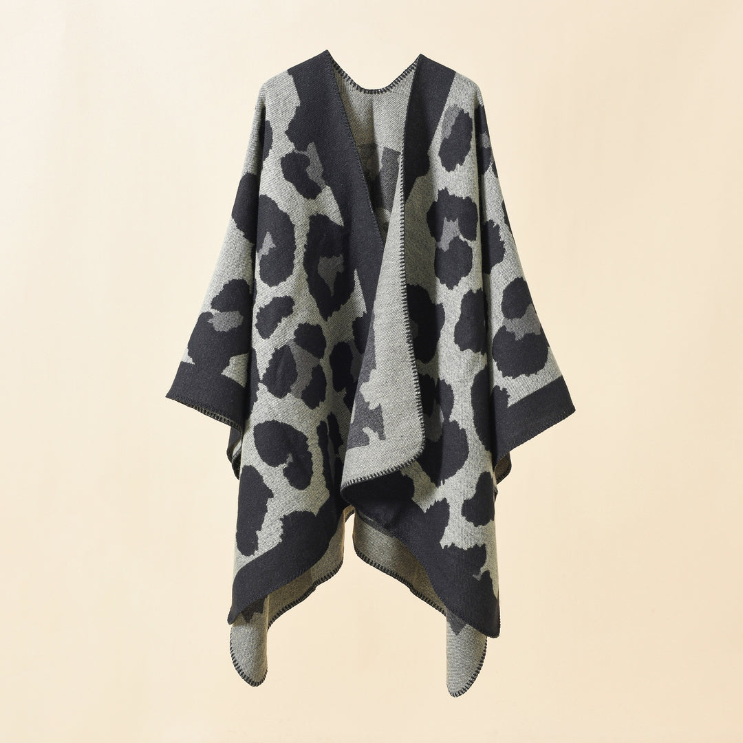 Women's Oversize Knit Ruana with Graphic Jacquard and Decorative Stitch Mune Fashion