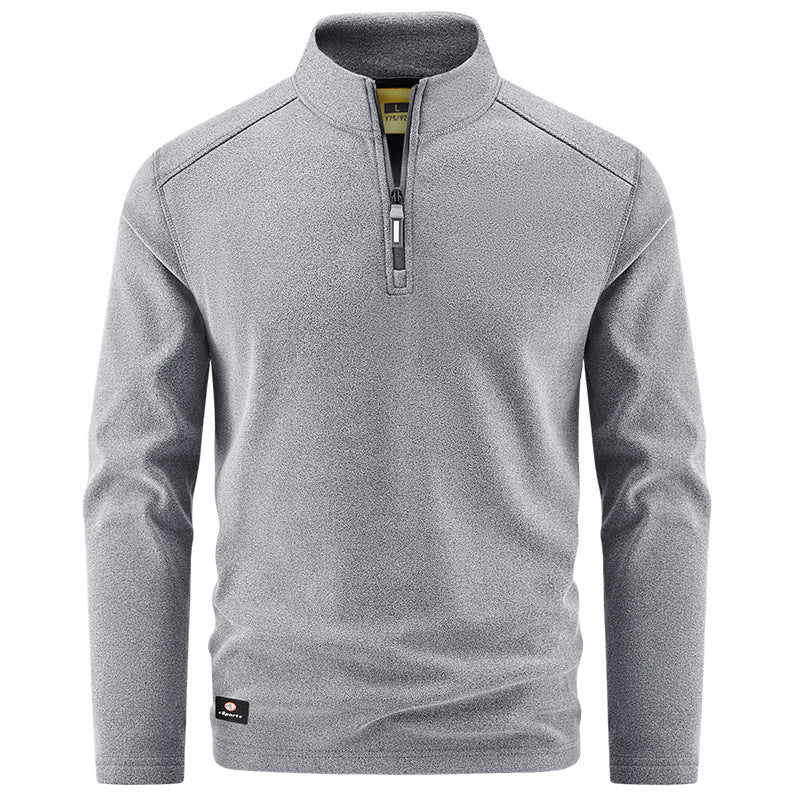 Men's Thermal Fleece Pullover with Short Zipper and Stand-Up Collar Mune Fashion