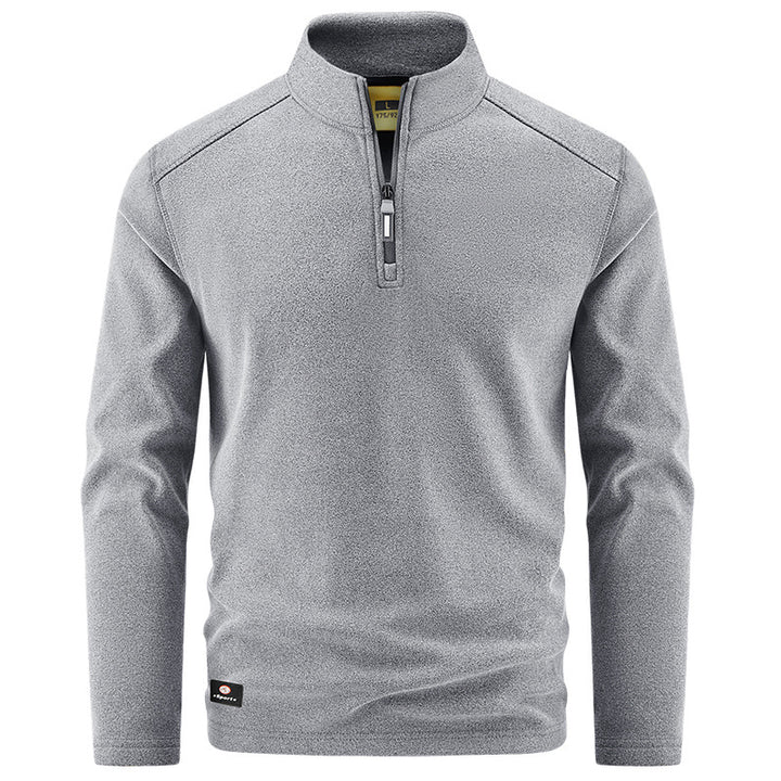 Men's Thermal Fleece Pullover with Short Zipper and Stand-Up Collar Mune Fashion