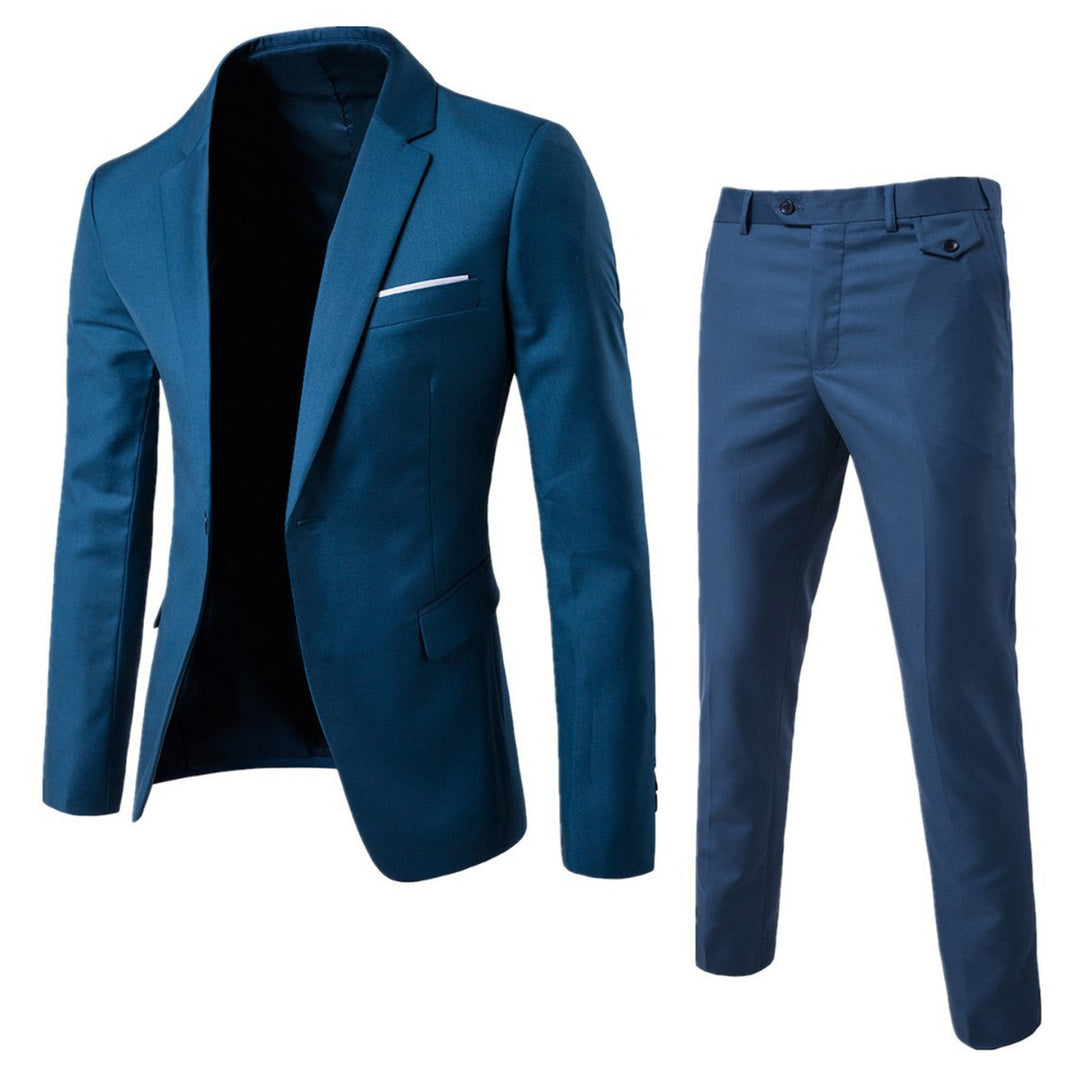 Men's Two-Piece Slim-Fit Suit Set with Tailored Blazer and Slim Suit Pants Mune Fashion