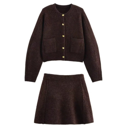Ladies 60+ Cropped Knit Cardigan with Round Neck, Patch Pockets and Decorative Buttons Mune Fashion