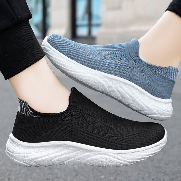 Women's seamless knit slip-on comfort running shoe with sock-like shaft and cushioned wave EVA sole Mune Fashion