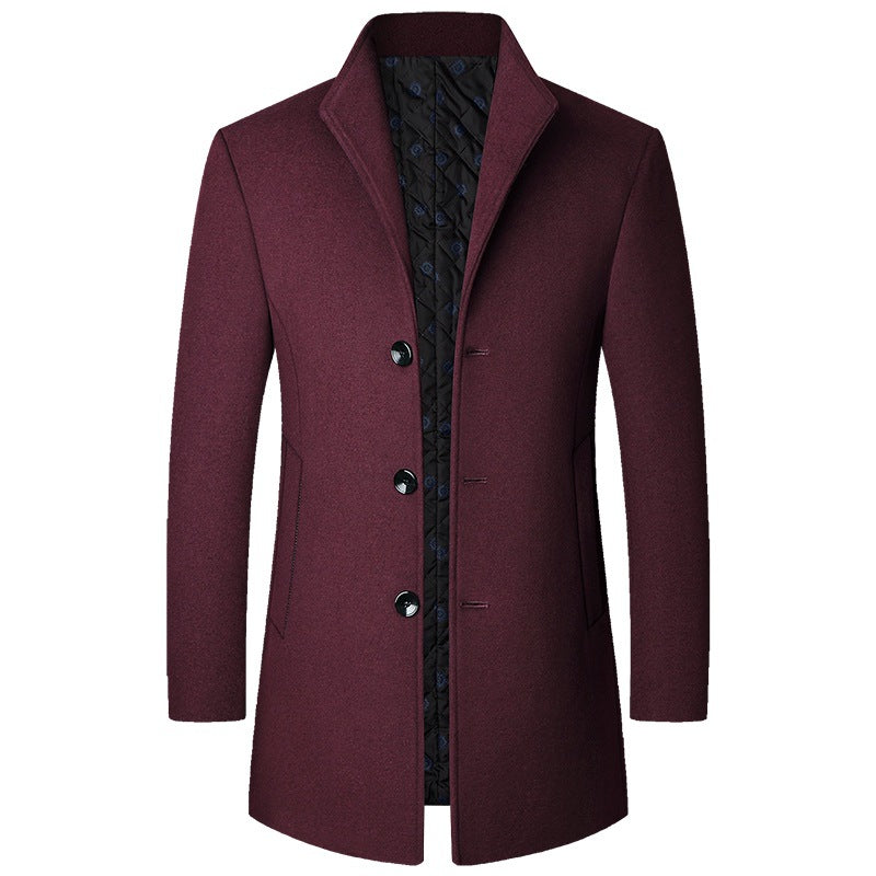 Men's elegant short coat made of wool blend with quilted lining and slim stand-up collar Mune Fashion