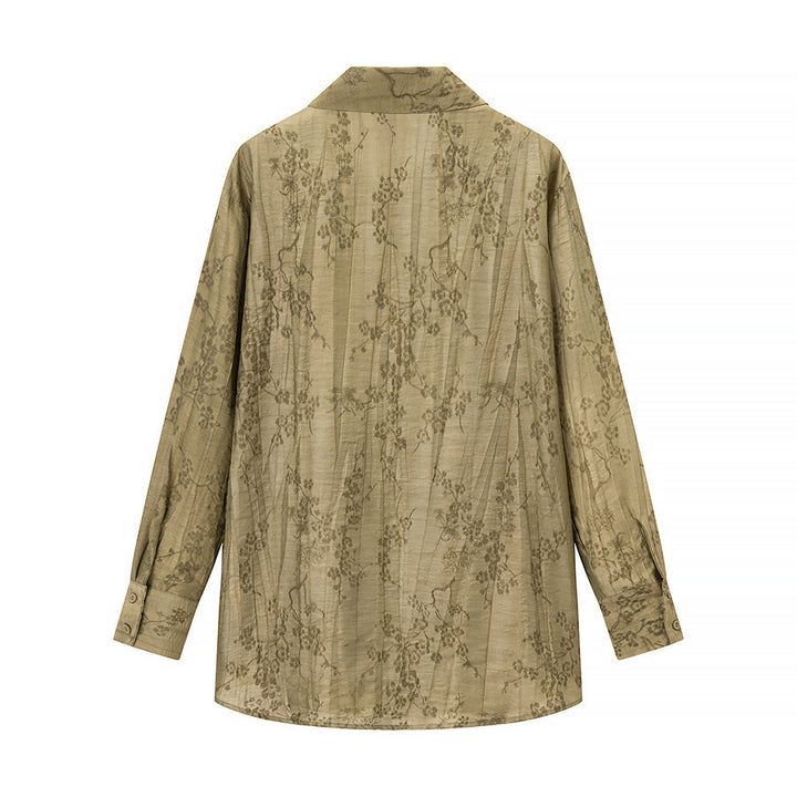 Women Two-Piece Jacquard Loungewear Set with Shirt Blouse and Wide Palazzo Pants Mune Fashion