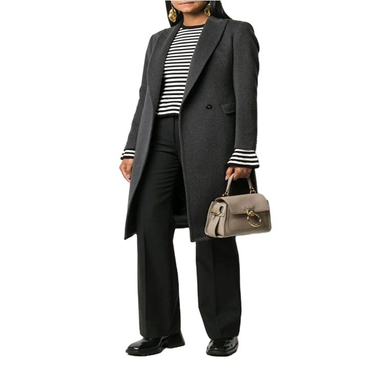Women Slim Tailored Long Coat with Shawl Collar, fitted seam guidance and concealed button placket Mune Fashion