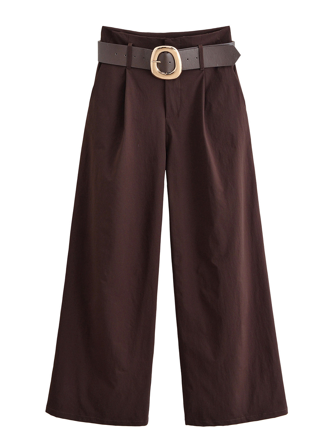 Women's High-Waisted Culotte Palazzo Trousers with Pleats and Wide Decorative Belt Mune Fashion