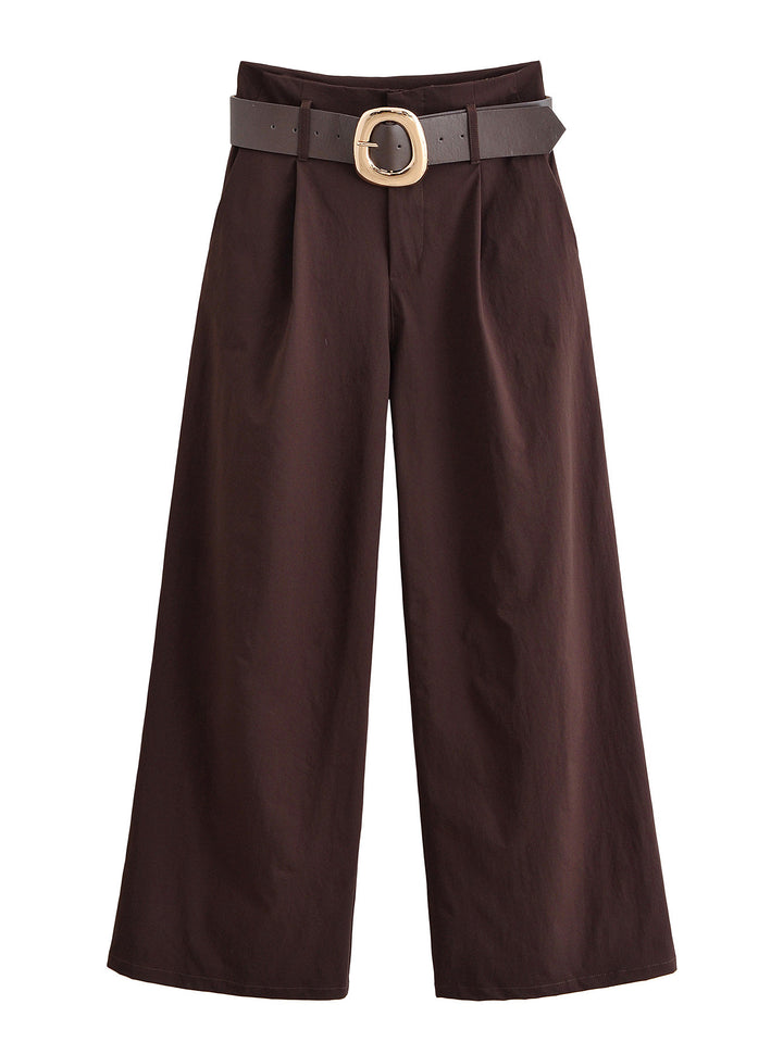 Women's High-Waisted Culotte Palazzo Trousers with Pleats and Wide Decorative Belt Mune Fashion