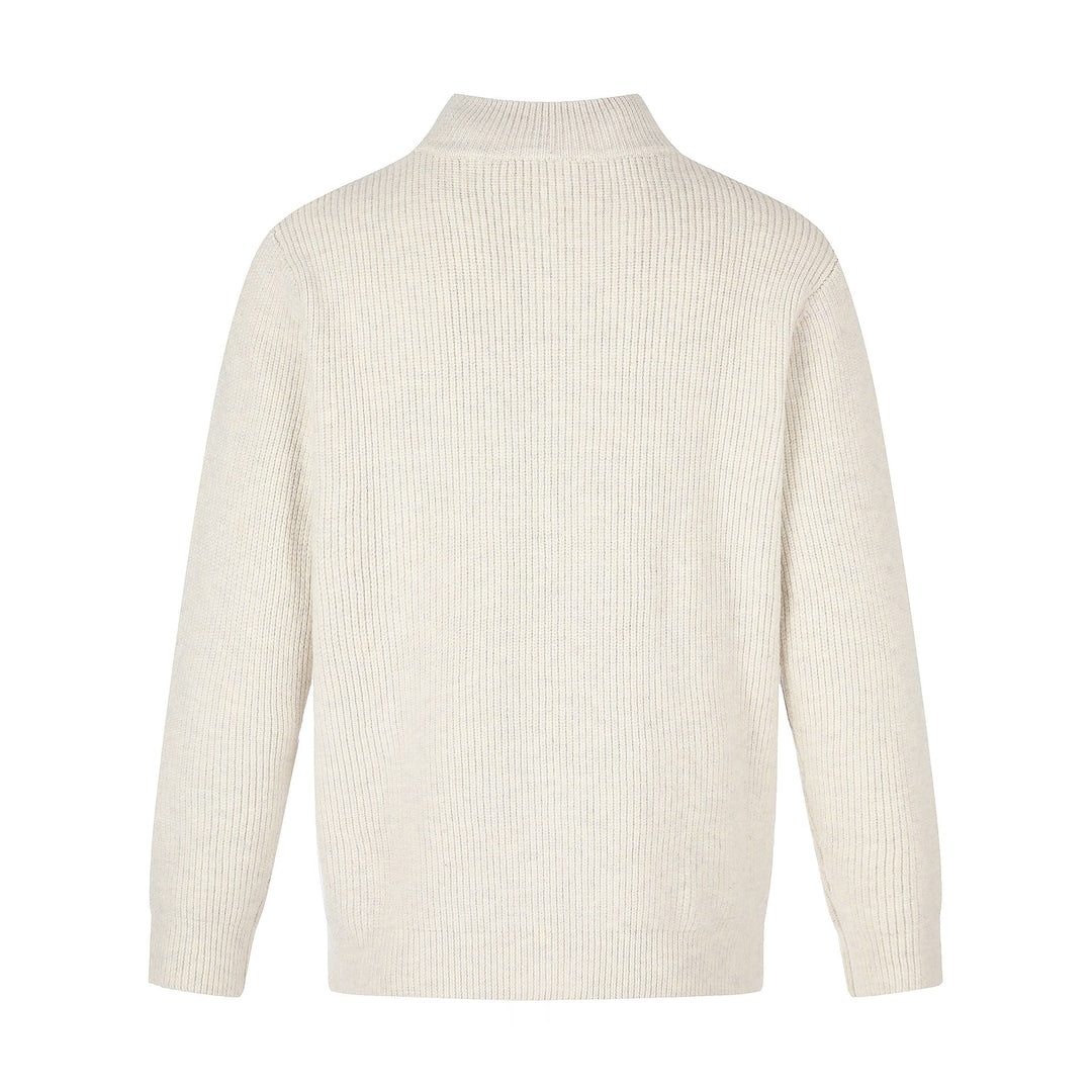 Unisex Ribbed Knit Cardigan with Stand-Up Collar, Two-Way Zipper and Ribbed Texture Mune Fashion