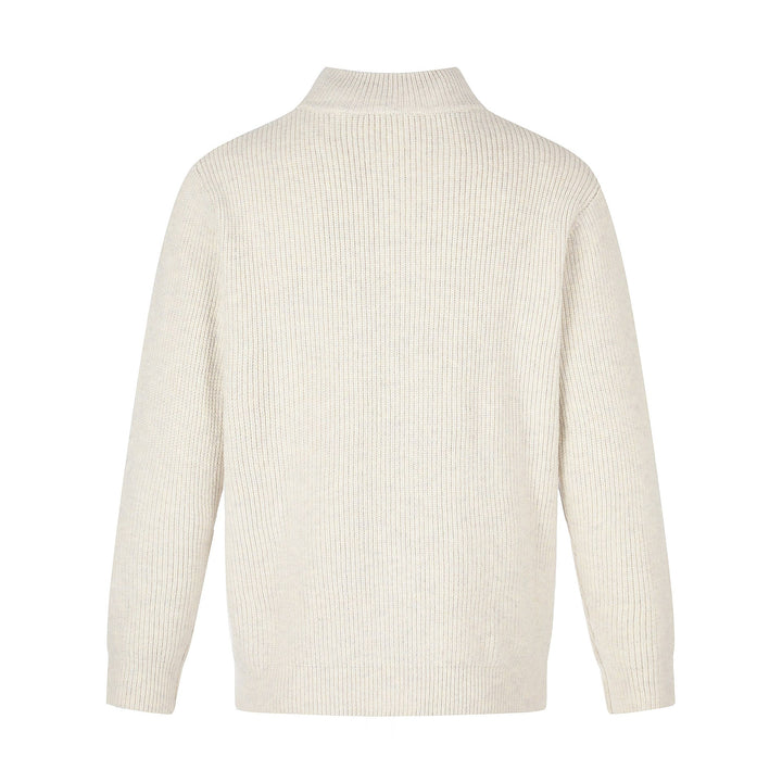 Unisex Ribbed Knit Cardigan with Stand-Up Collar, Two-Way Zipper and Ribbed Texture Mune Fashion