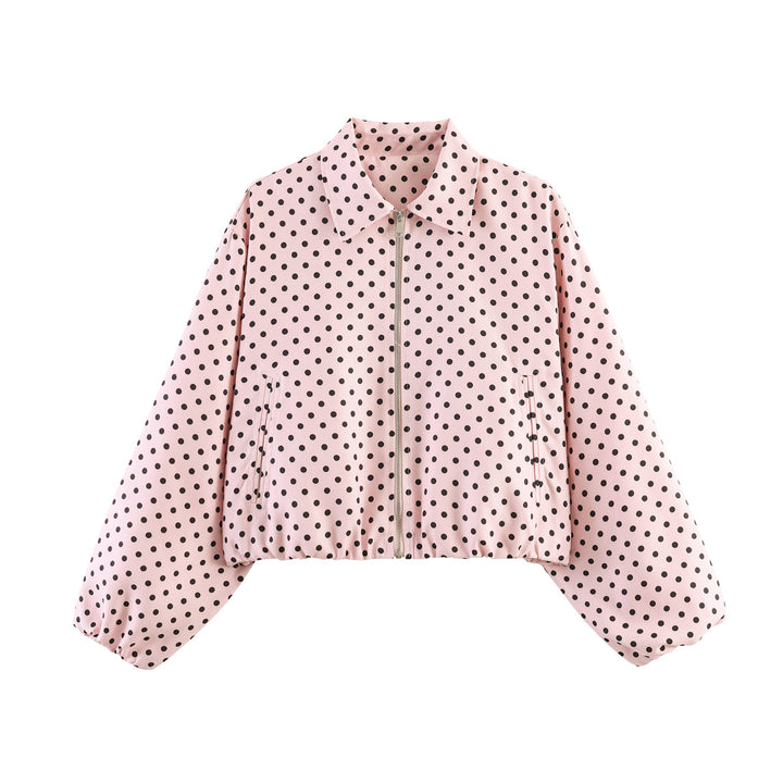Women's short jacket in Harrington style with polka dot pattern, balloon sleeves, and elastic hem Mune Fashion