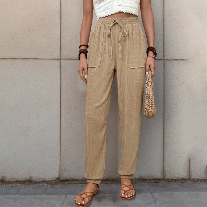 Women Comfortable Casual Pants with Elastic Waistband and Pockets Mune Fashion