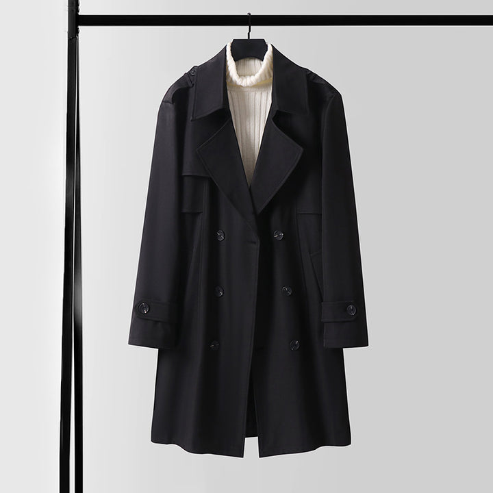 Women's Double-breasted Short Trench Coat made of lightweight wool blend with a soft drape and shoulder flaps Mune Fashion