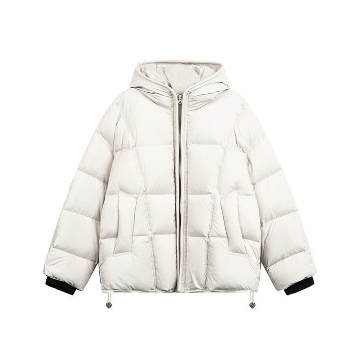 Women Short Padded Hooded Jacket with Drawstring and Zipper Mune Fashion