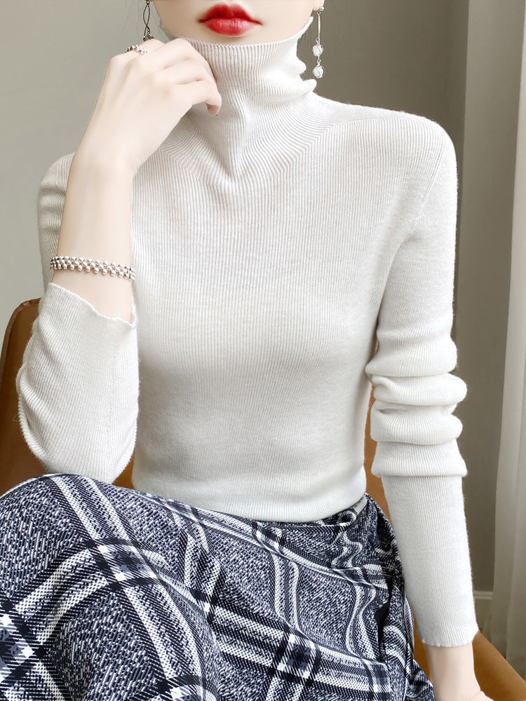 Women Slim Turtleneck Fine Knit Sweater with Elastic Rib Structure and Minimalist Silhouette Mune Fashion