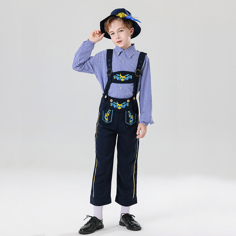 Men's nan embroidered children's traditional dungarees with adjustable straps and contrasting seams Mune Fashion