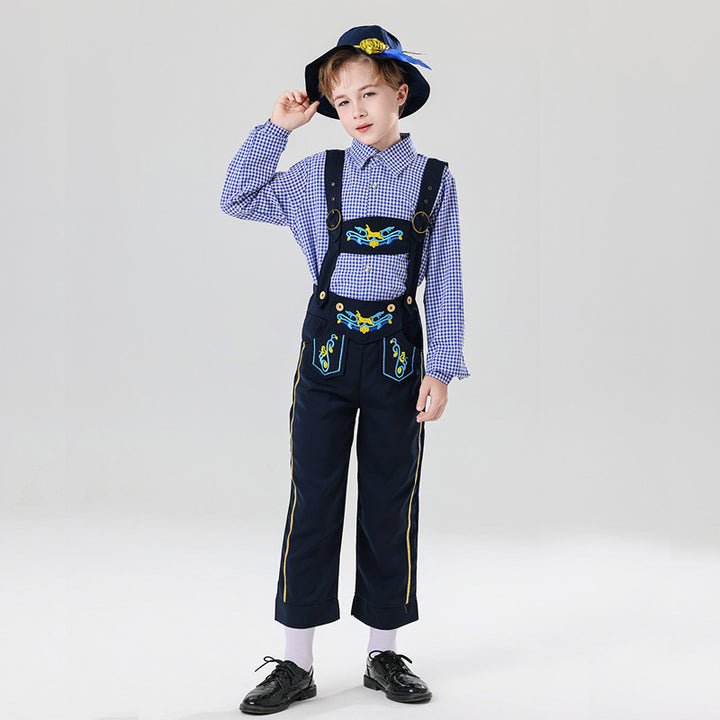 Men's nan embroidered children's traditional dungarees with adjustable straps and contrasting seams Mune Fashion
