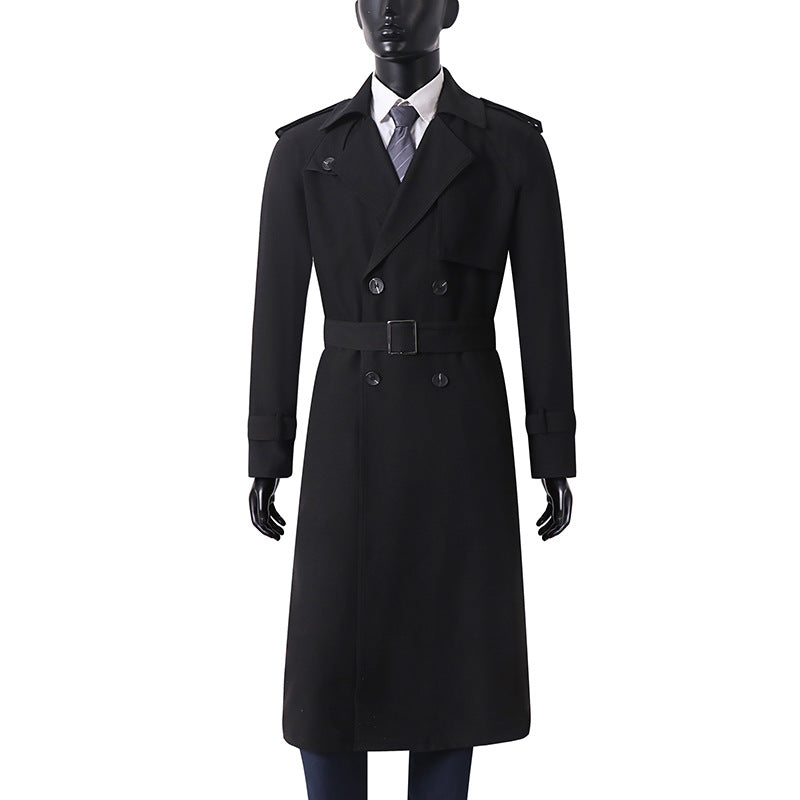 Men's Classic Double-Breasted Trench Coat made of lightweight Wool Blend with Shawl Collar and Epaulettes Mune Fashion