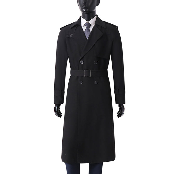 Men's Classic Double-Breasted Trench Coat made of lightweight Wool Blend with Shawl Collar and Epaulettes Mune Fashion