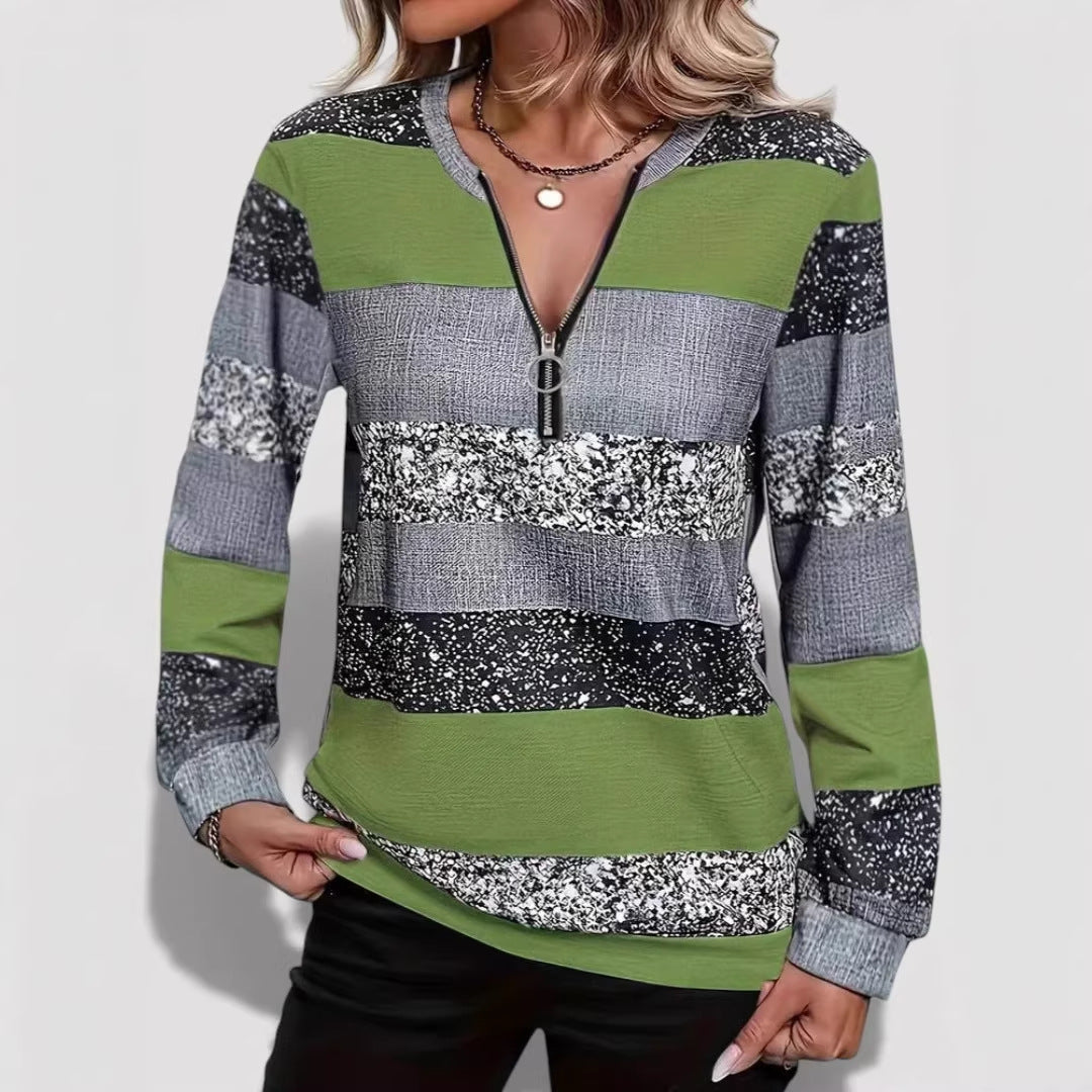 Women’s Stylish Zip Pullover with Graphic Pattern