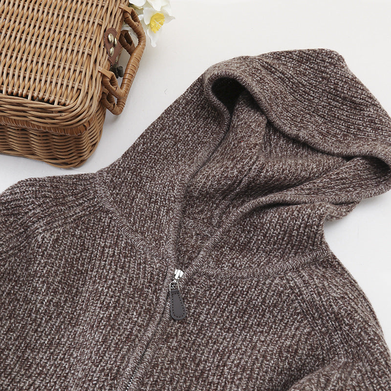 Women's chunky knit hoodie with full zipper and raglan sleeves Mune Fashion