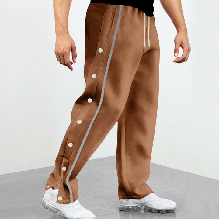 Men's Snap Track Pants with side snap buttons, contrasting side stripe, and elastic drawstring waistband Mune Fashion
