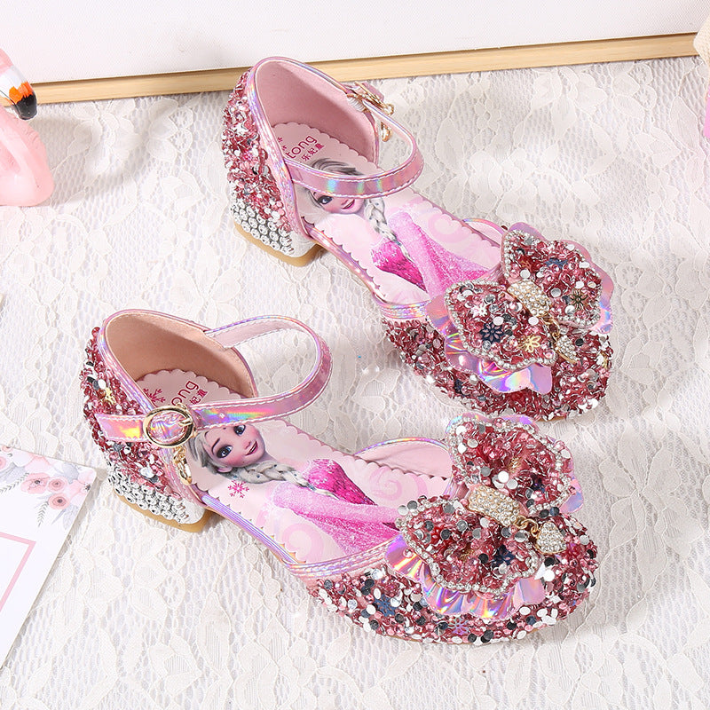 Girls Glittering Ballet Flats with Flower and Rhinestone Decoration Mune Fashion