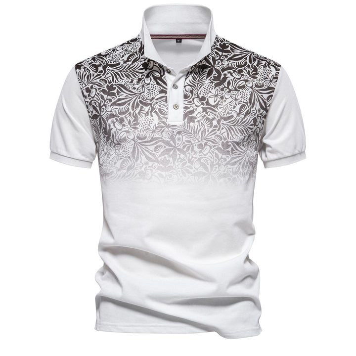 Men's polo shirt with floral gradient pattern, Kent collar and subtle button placket Mune Fashion