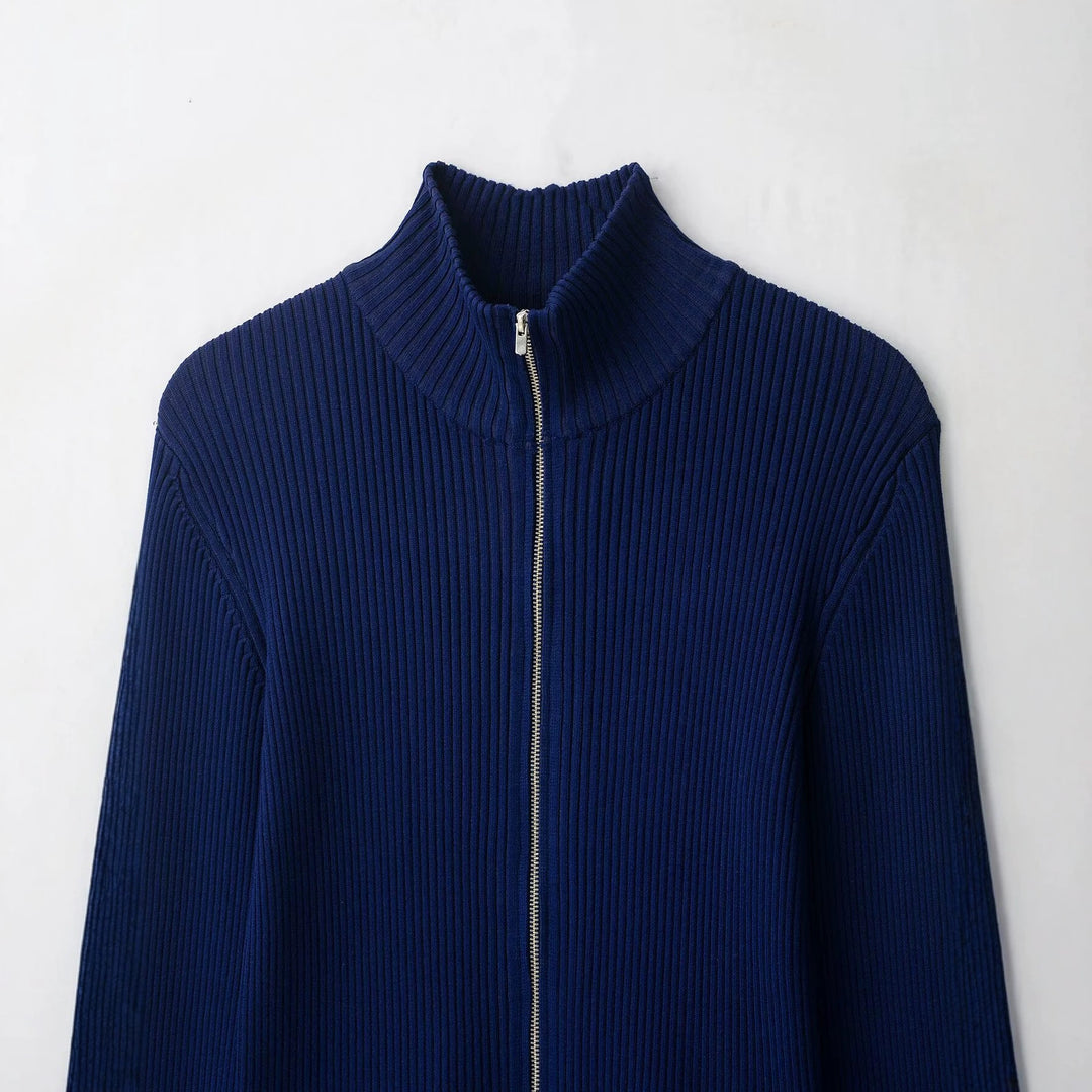Women's ribbed cardigan with stand-up collar and full-length zipper Mune Fashion