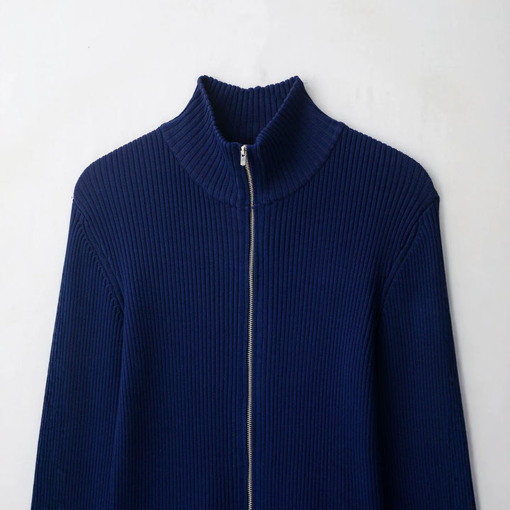 Women's ribbed cardigan with stand-up collar and full-length zipper Mune Fashion