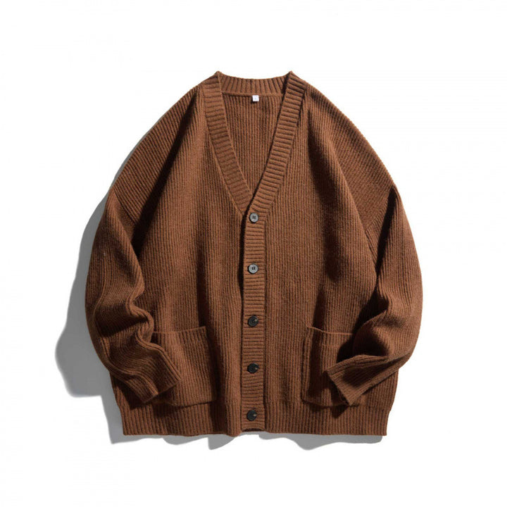Unisex Oversize fine knit cardigan with V-neck, button placket and patch pockets Mune Fashion