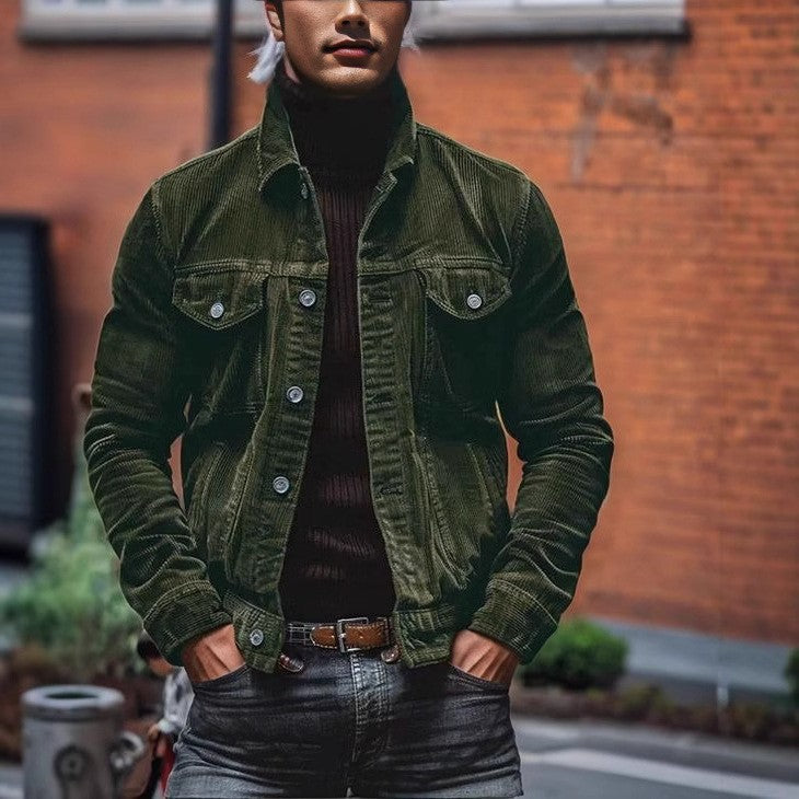Men's fine cord trucker jacket with chest flap pockets and tailored silhouette Mune Fashion