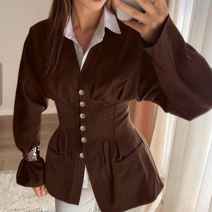 Women's tailored corset blazer with decorative button placket Mune Fashion