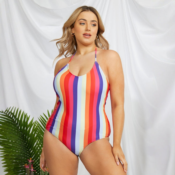 Women's One-Piece Swimsuit with Fashionable Striped Pattern Mune Fashion