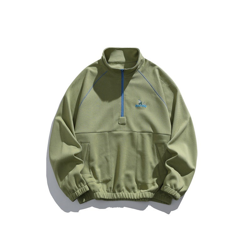 Unisex Oversize-Halfzip-Fleece Pullover with Stand-up Collar, Raglan Sleeves and Kangaroo Pocket Mune Fashion