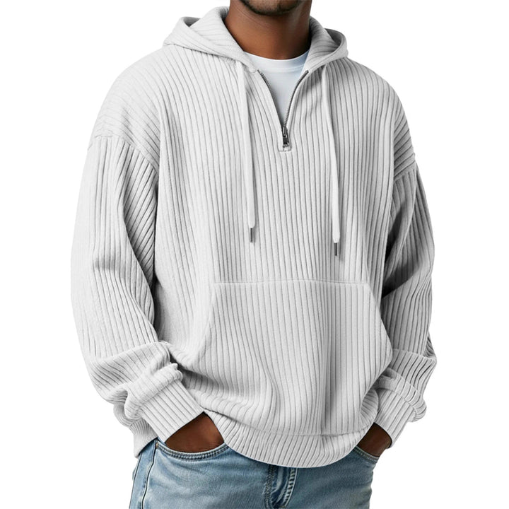 Men's ribbed half-zip hoodie with hood, kangaroo pocket, and oversized casual cut Mune Fashion