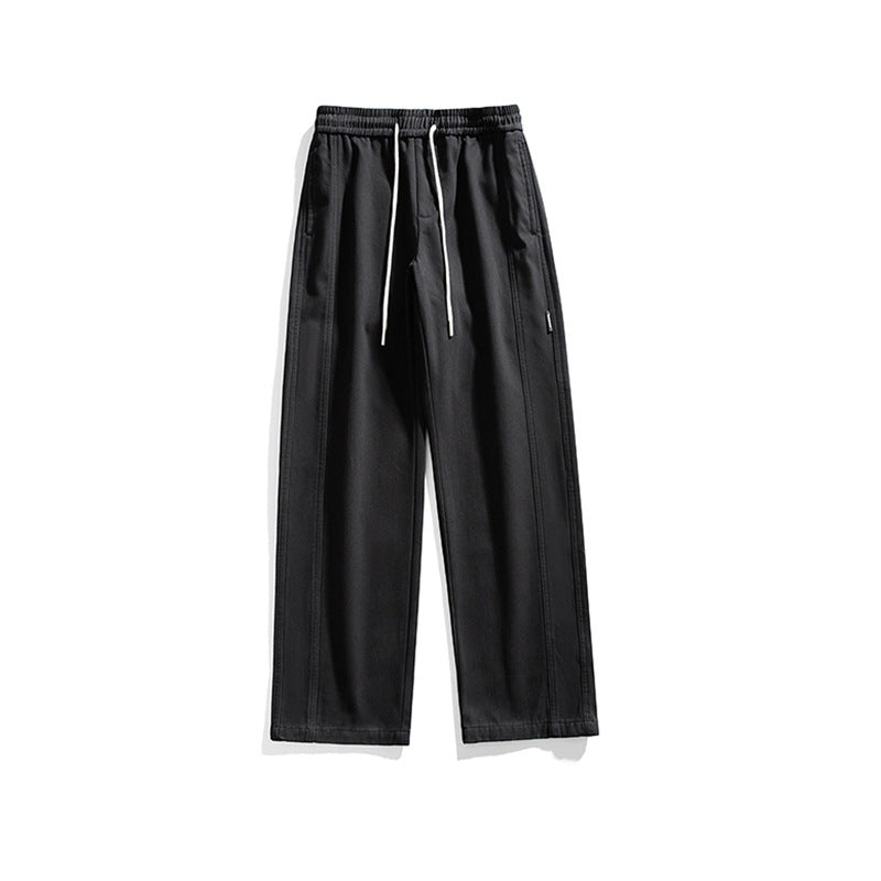 Men's Straight-Cut Casual Pants with Elastic Waistband, Drawstring and Decorative Stitching Mune Fashion