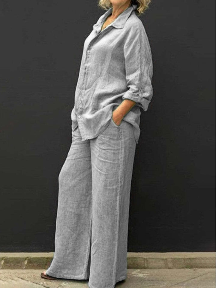 Women's Relaxed Linen Set with Oversized Shirt and Wide Palazzo Pants Mune Fashion
