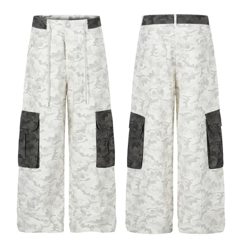 Women's Wide Cargo Pants with High Waist, Camouflage Print and Contrast Pockets Mune Fashion