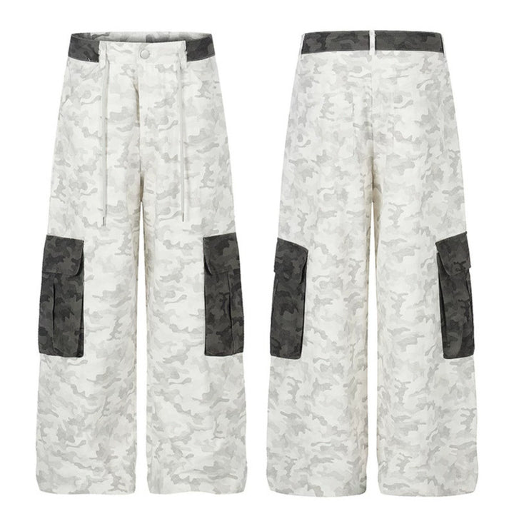 Women's Wide Cargo Pants with High Waist, Camouflage Print and Contrast Pockets Mune Fashion