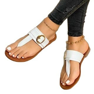 Women's elegant toe post sandals with padded comfort sole and decorative buckle Mune Fashion