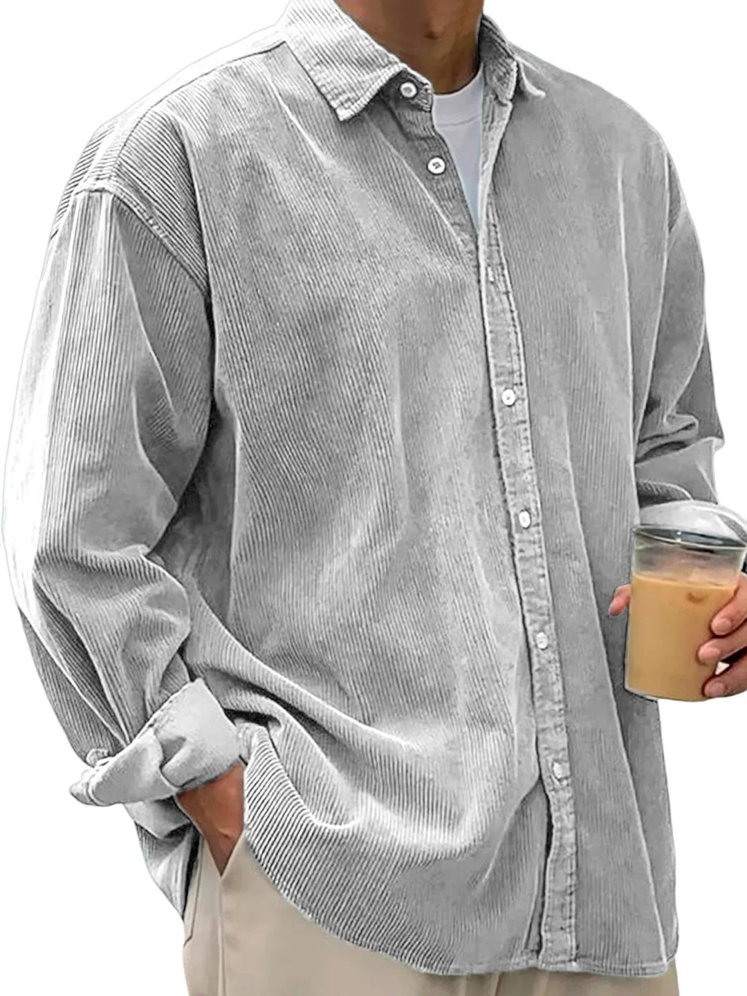 Men's oversized cord shirt with fine wale corduroy texture and relaxed silhouette Mune Fashion