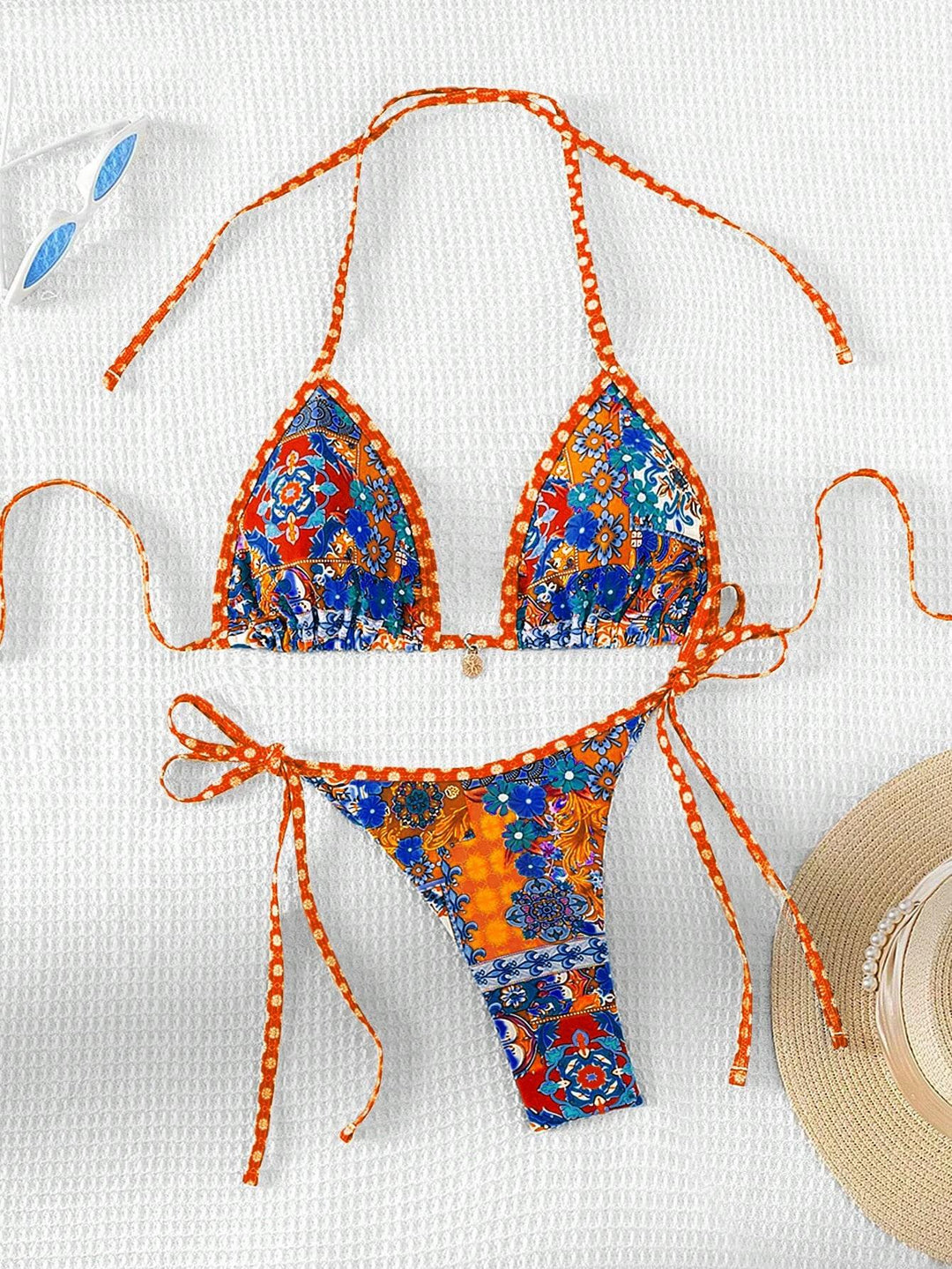 Women's triangle bikini with colorful floral pattern mix and adjustable straps Mune Fashion