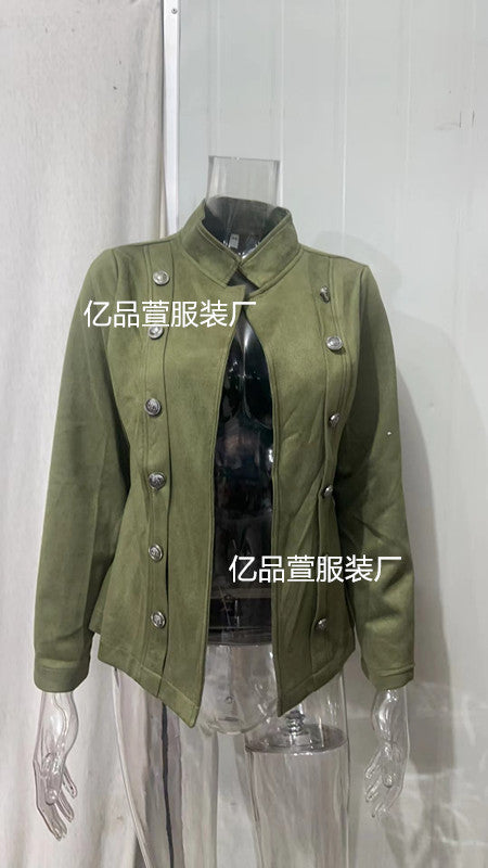 Women's fitted military jacket with stand-up collar and double button placket Mune Fashion