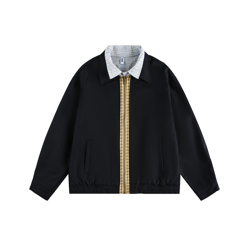 Unisex Boxy bomber jacket with contrasting zipper strip and checked inner collar Mune Fashion