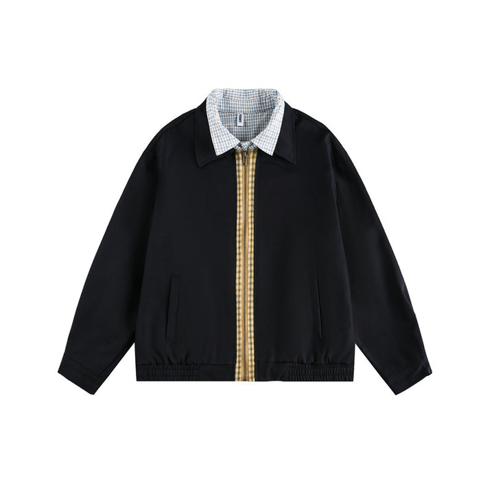 Unisex Boxy bomber jacket with contrasting zipper strip and checked inner collar Mune Fashion
