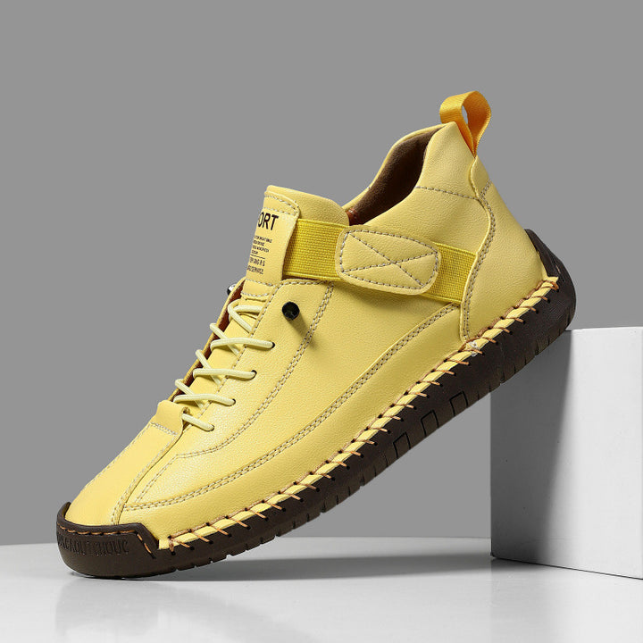 Men's leather imitation casual sneaker with Velcro strap, moccasin seam & profiled rubber sole Mune Fashion