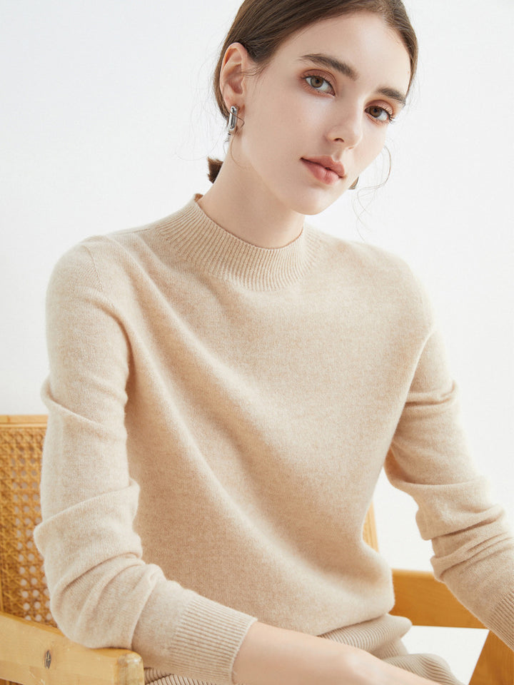 Women's Short Mock Neck Sweater in Cashmere Look with Light Fuzzy Texture Mune Fashion